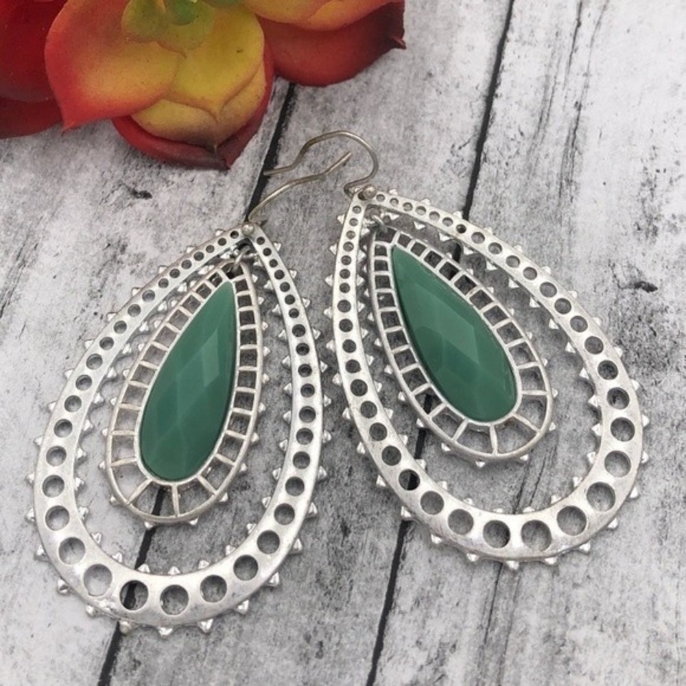 🌼 Double Teardrop Blue Silver Dangle Earrings